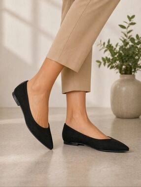 MARGUAX The Pointe Classic Black Suede Leather Handmade Flats Shoes | EU 36/US 6